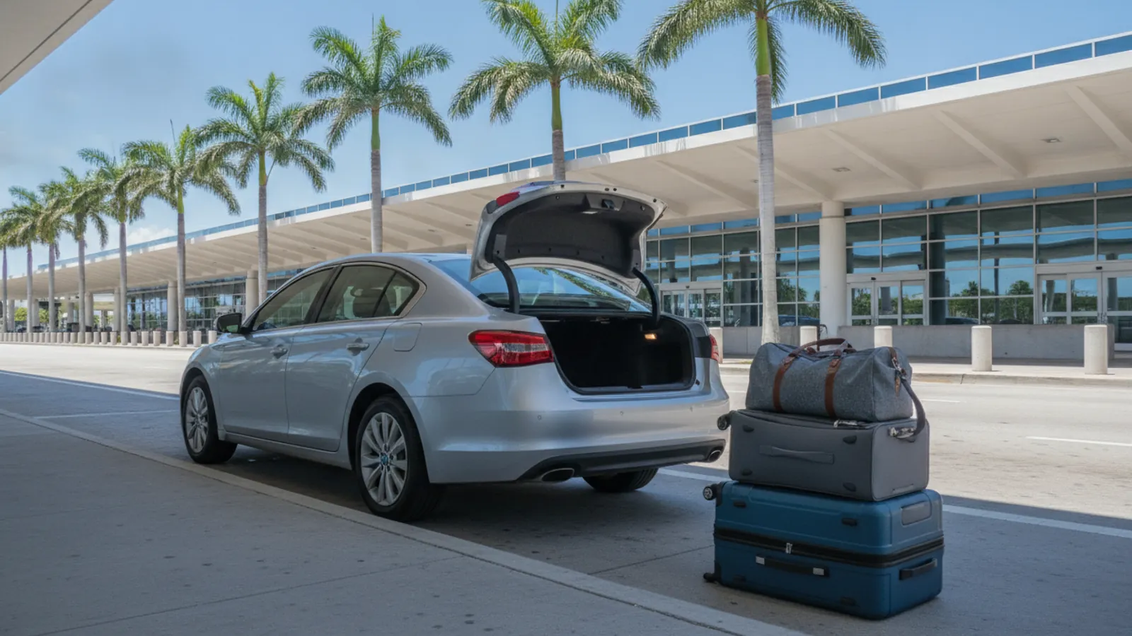 Rental car airport pickup with luggage at MIA Miami International Airport — Car Rental Miami 24