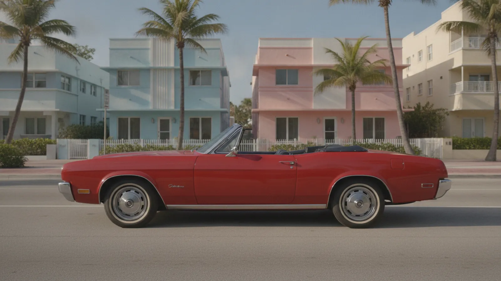 Convertible rental car with the top down on Ocean Drive in Miami Beach — Car Rental Miami 24