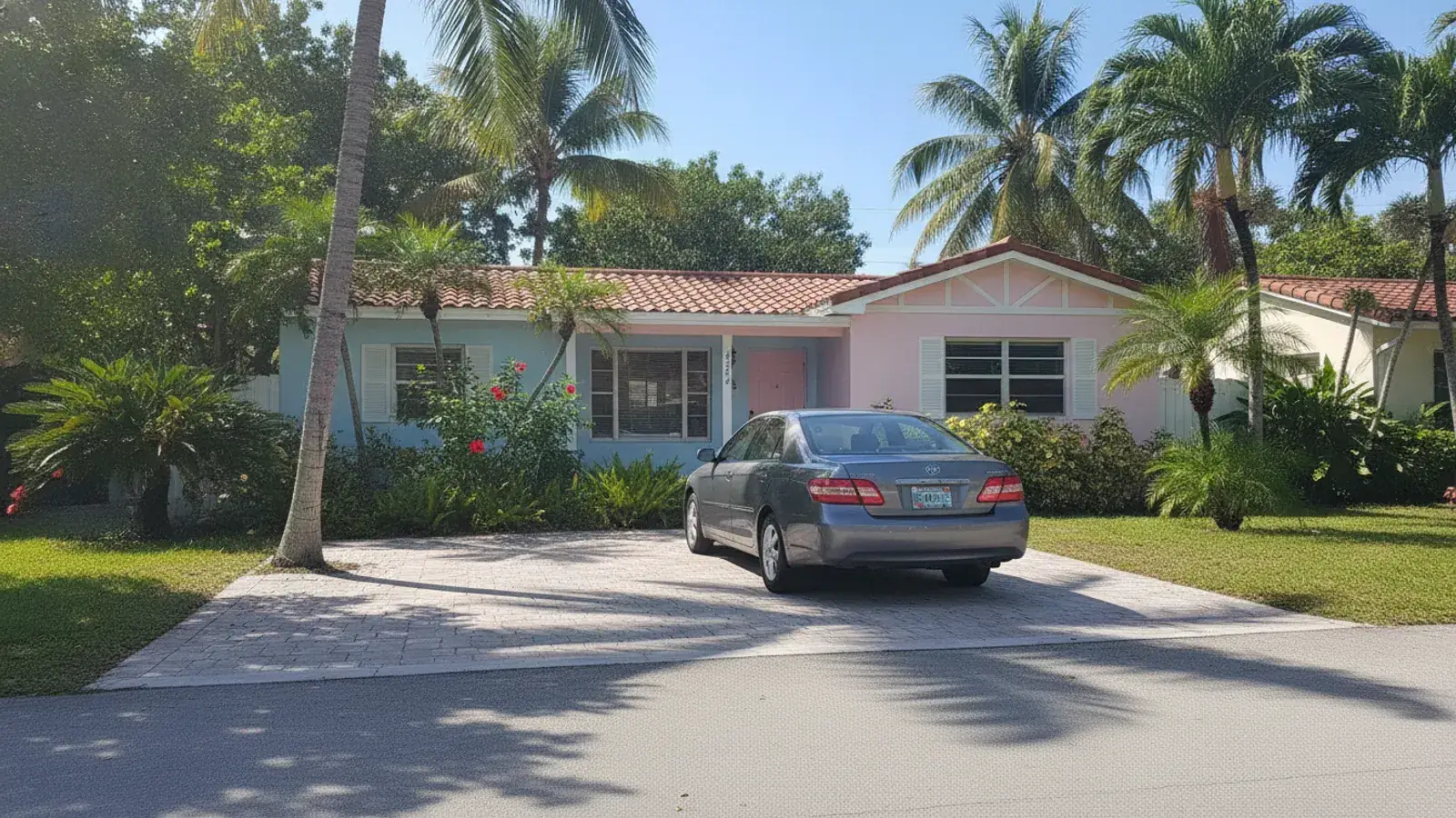 Reliable sedan parked long-term in a Miami residential neighborhood — Car Rental Miami 24